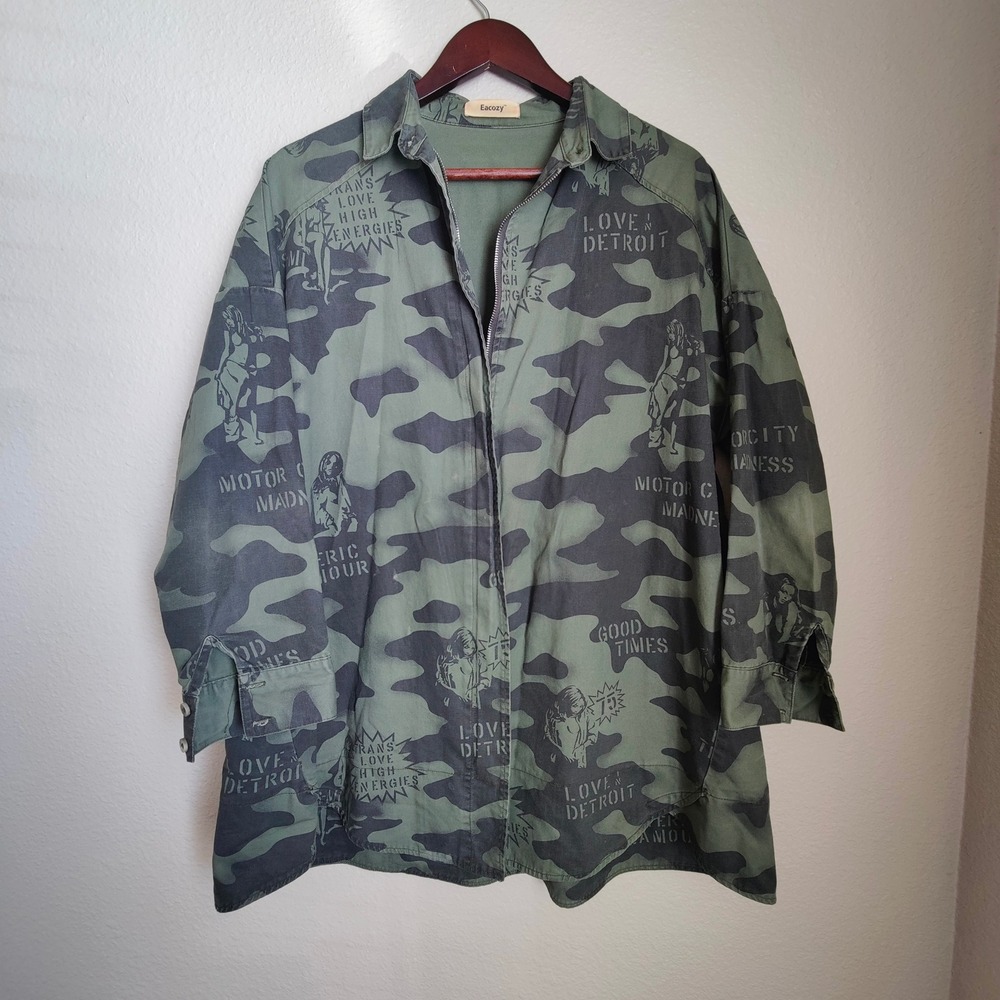 Eacozy Camo Zip Utility Jacket Hysteric Glamour Style‎ Graphic Green Oversized